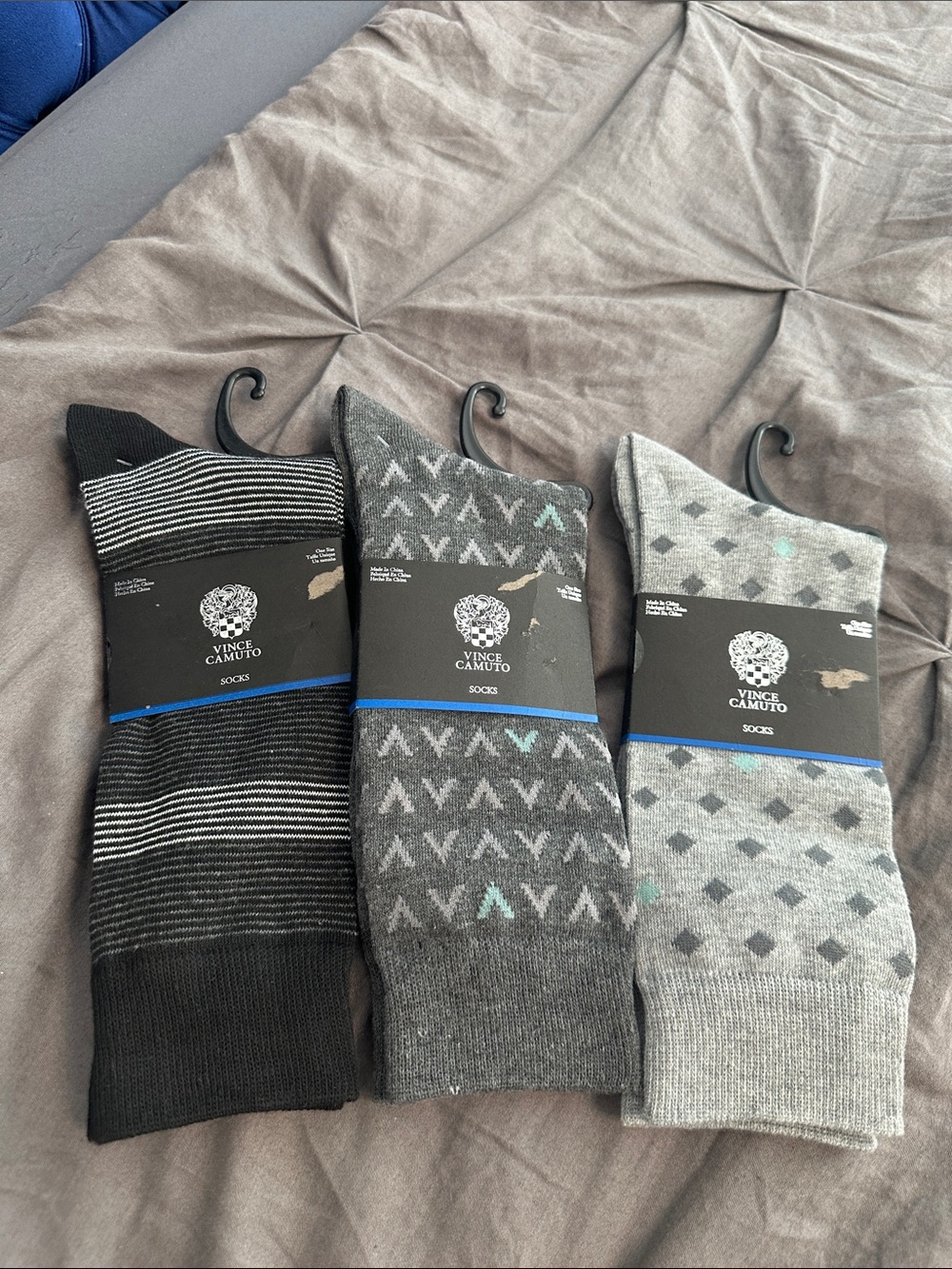 Vince Camuto Men's Mixed Gray Patterned Dress Socks - 3 Pack